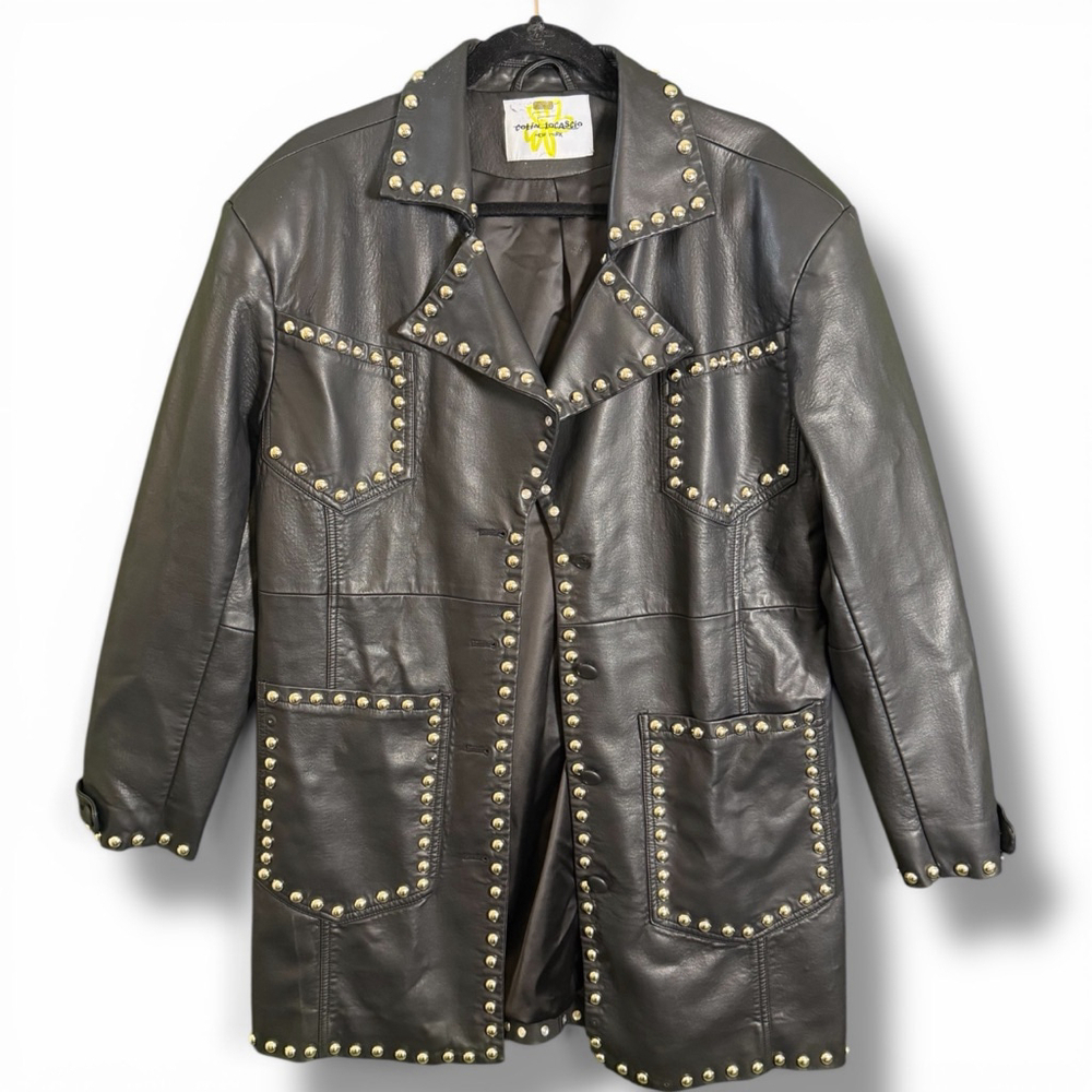 COLIN LOCASCIO Black Studded Bernie Vegan Leather Jacket S - Picture 5 of 9
